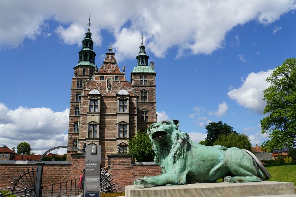 Rosenborg Castle with Green Lion Statue in front