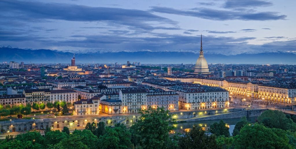 Turino City Scape - City lights Turin at Dusk - Things to do in Turin Italy