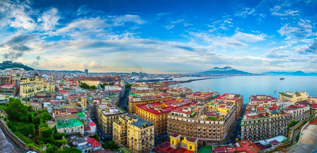Panorama of Naples, view of the port in the Gulf of Naples and Mount Vesuvius. The province of Campania. Italy. - Things to do in Naples Italy