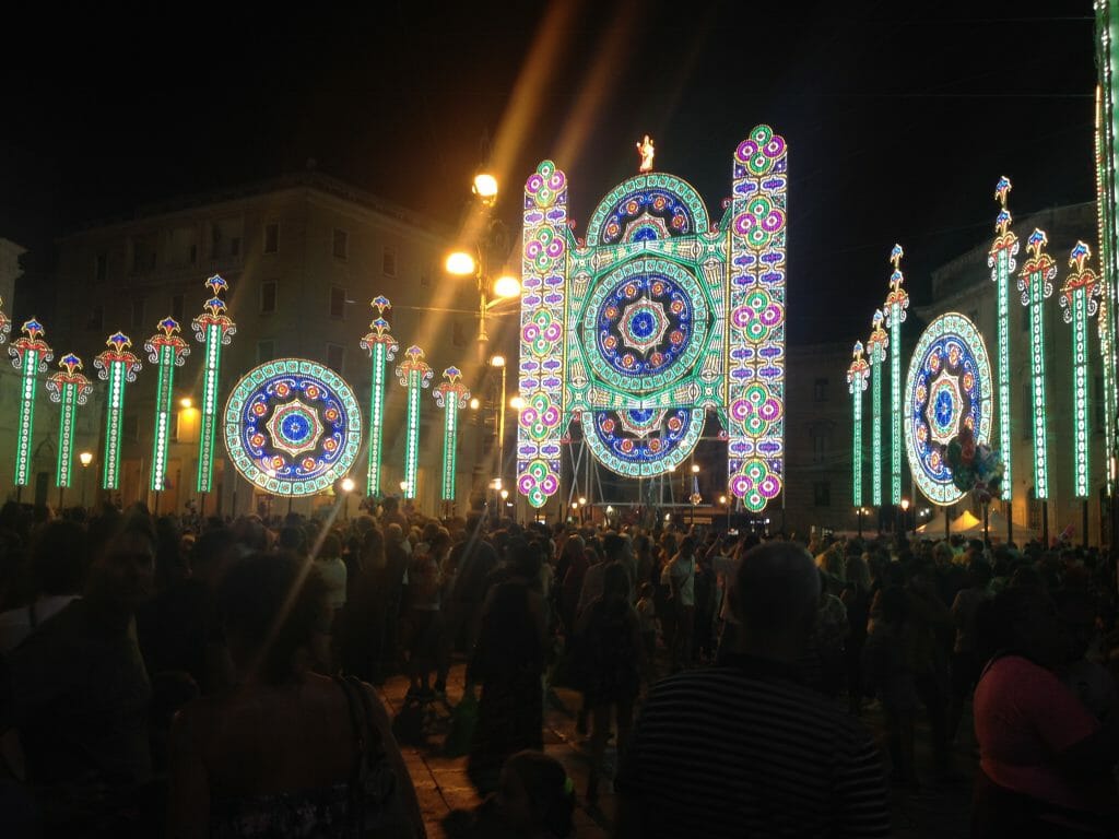 Light display of the Luminarie Sant Oronzo festival in Lecce Italy