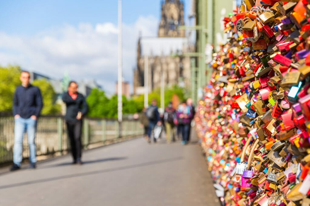 The Hohenzollern Bridge at cologne with Love Locks in germany. Taken outside with a 5D mark III.