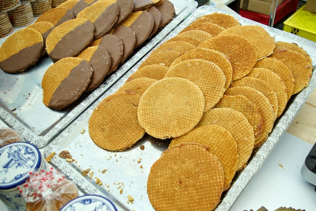 Traditional Dutch buttercups Stroopwafels Verwij cookies in a shop in Amsterdam