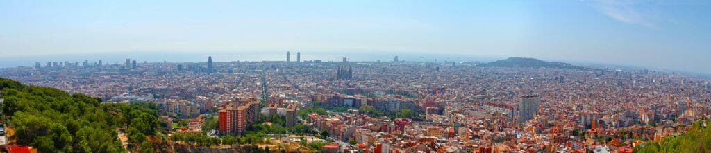 Panoramic city scape of Barcelona from Bunkers Del Carmel 