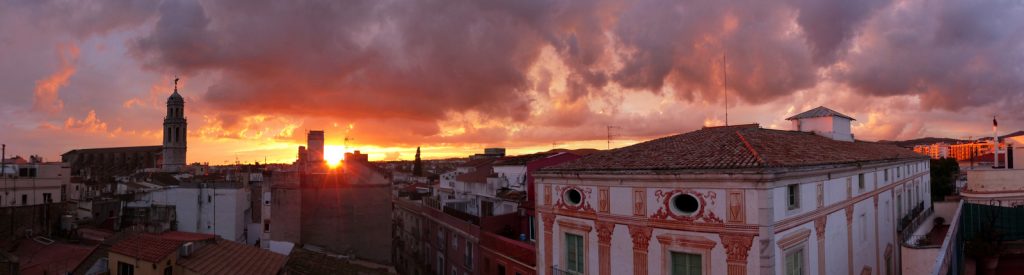 Panoramic view of sunset in the  Vilanova i la Geltru town. Garraf. Barcelona