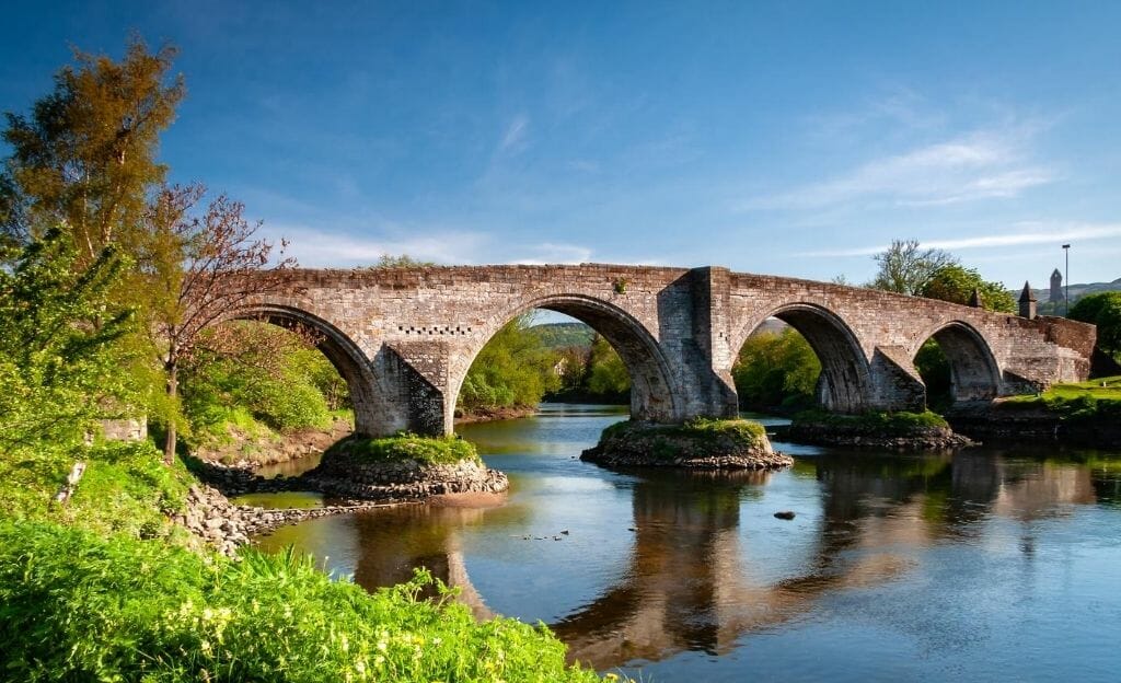 Arched stone bridge with 4 arches in Sterling Scotland
