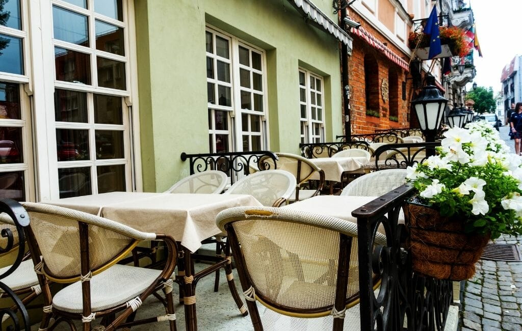 Outdoor seating at Lithuanian Restaurants in Vilnius Old Town