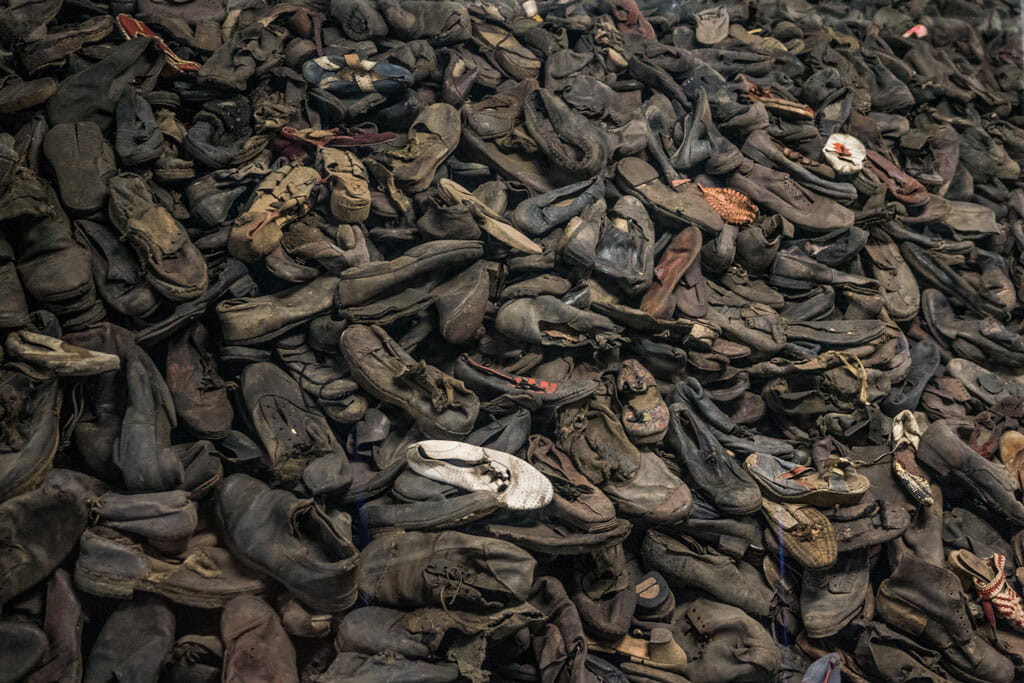 Mountain of shoes of the victimes of Auschwitz Concentration Camp Poland