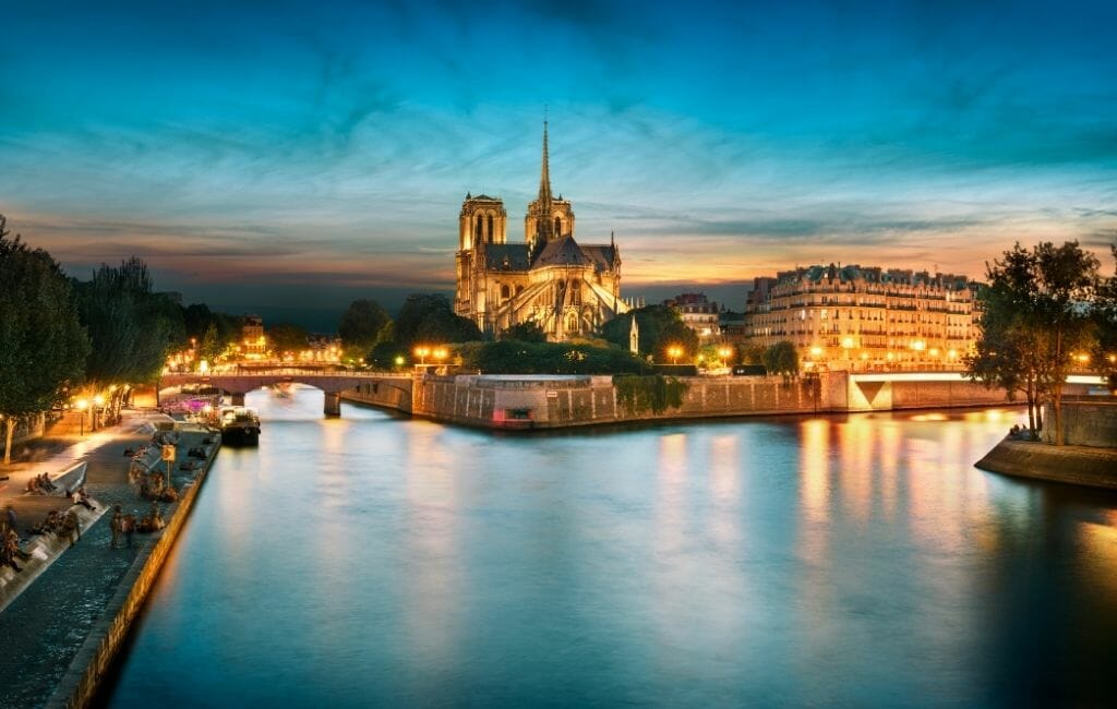 View of Seine River and Notre Dame Cathedral in the background