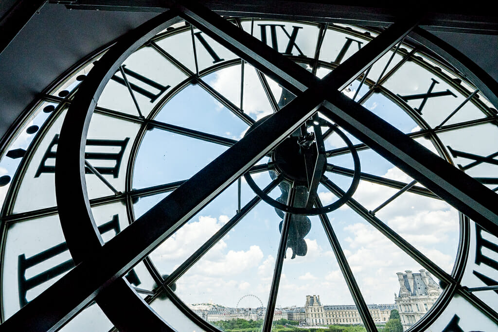 Clock Window overlooking Louvre at Musée d'Orsay