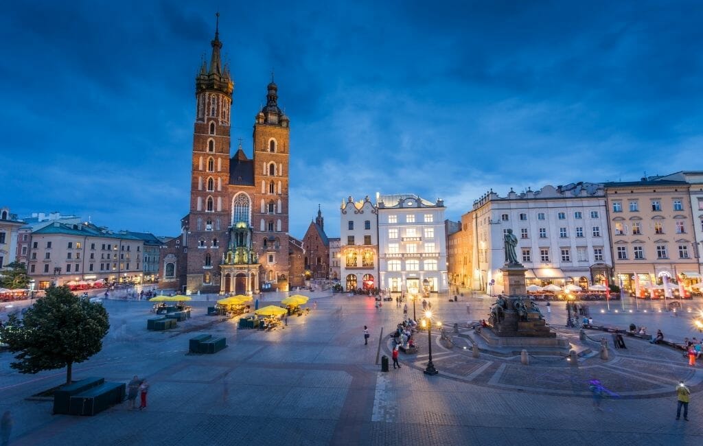 Krakow Poland Old Town Main Square during blue hour