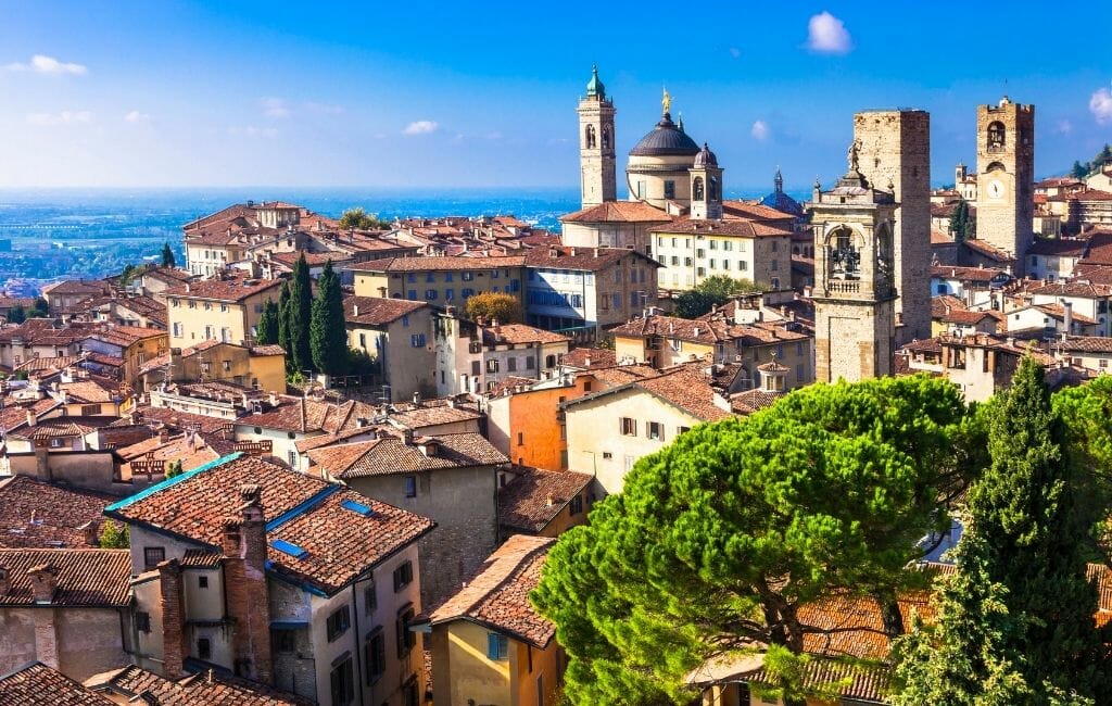 City scape of Bergamo with Cathedral  and the ocean in the background