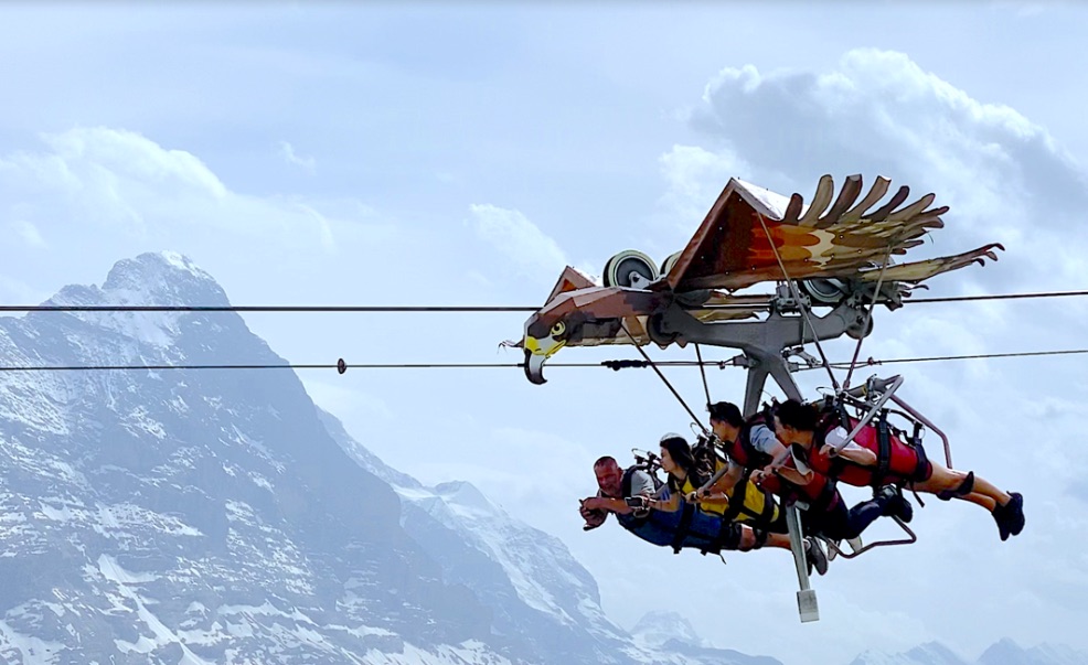 Zip line designed like an eagle from First mountain through the swiss alps