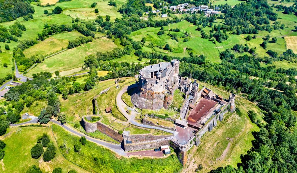 Aerial view of medieval remains of Chateau du Murol