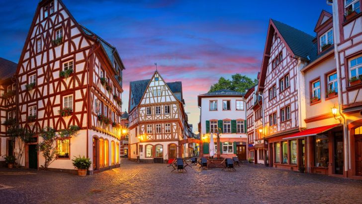 Halftimbered Houses in Mainz Germany during Sunset