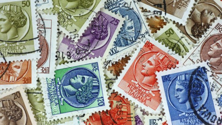 Pile of colorful italian stamps