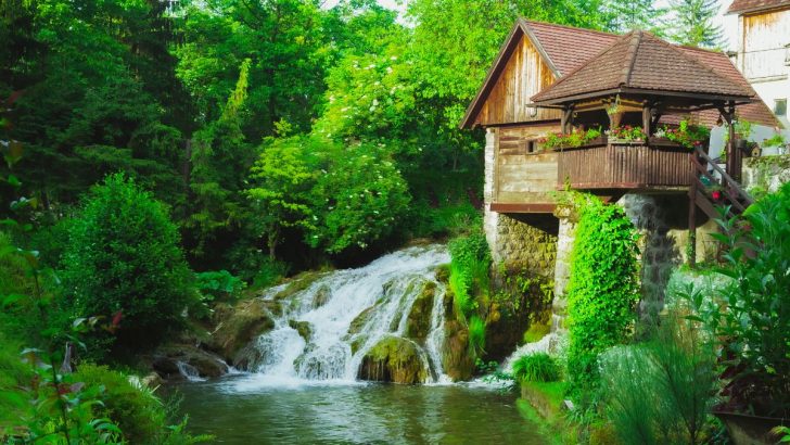 Historic mill next to waterfall in Rastoke Croatia