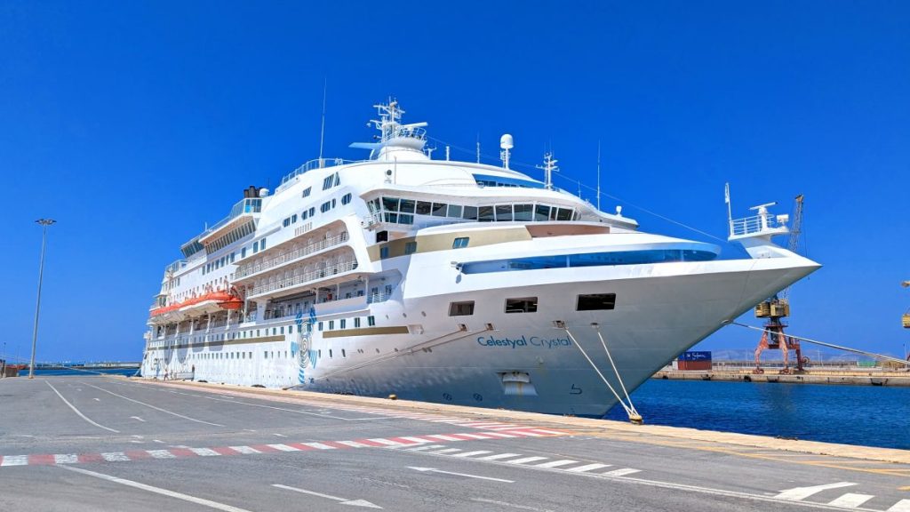  Greek island Cruise -Celestyal Crystal Cruise Ship docked in Heraklion Crete